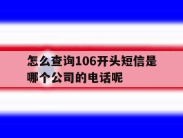 怎么查询106开头短信是哪个公司的电话呢的简单介绍